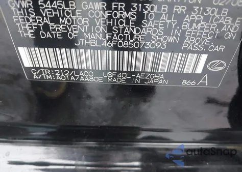 2008 Lexus Ls 460 from USA, damaged, VIN JTHBL46F085073093